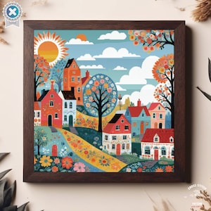 Village cross stitch pattern Colorful Houses Folk art town Countryside Town embroidery City Landscape cross stitch Nature cottagecore chart