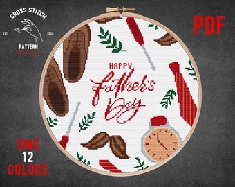 Fathers Day cross stitch pattern Best Dad ever embroidery Cross Stitch DIY Gift for Father floral cross stitch Chart Embroidery design