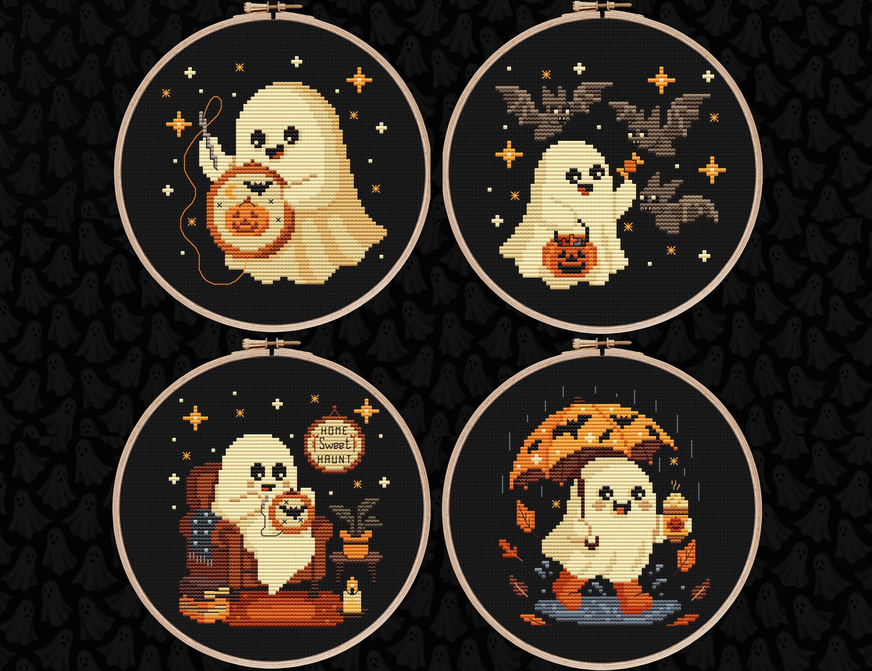 Tiny Halloween Cross Stitch Pattern Funny Ghost Embroidery Creepy Cute ...