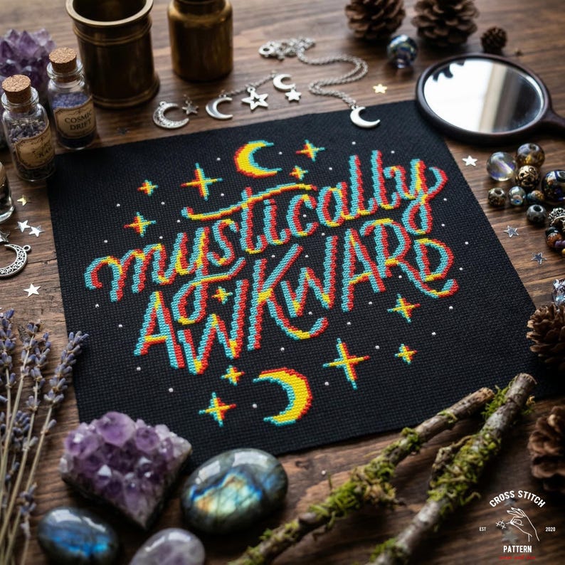 Mystically awkward cross stitch pattern Gothic theme Magic xstitch Mystical embroidery Funny cross stitch Geeky Memes gift image 5
