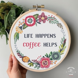 Cross stitch quote pattern Snarky cross stitch Coffee Vulgar text cross stitch Funny embroidery Modern cross stitch Pdf kitchen floral decor