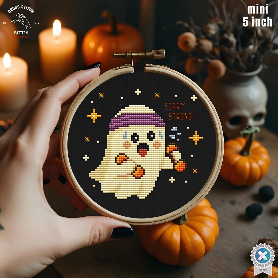 Tiny Halloween Cross Stitch Pattern Funny Ghost Embroidery Creepy Cute ...