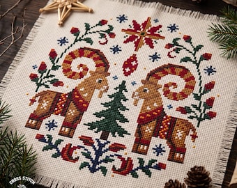 Julbock Cross Stitch Pattern: Scandinavian Christmas Folk Art Design (PDF Pattern)