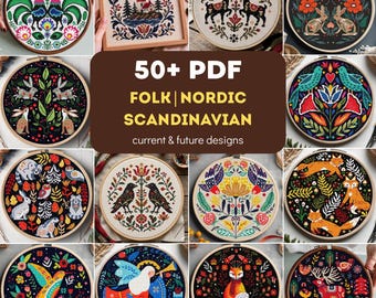 Scandinavian Folk Art Cross Stitch Bundle: Nordic Folk Woodland Animal Floral Embroidery PDF