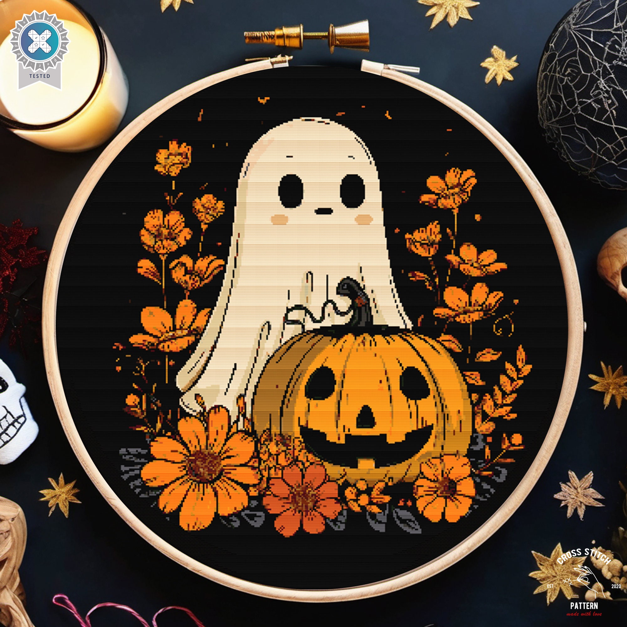 Halloween Ghost Cross Stitch Pattern Creepy Graveyard Spooky Cross ...