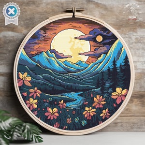 Kreuzstich Anleitung Berg Kreuzstichmuster Zählbild Vollmond Kreuzstich Stickmuster Vorlage Zählbild Stickvorlage Kreuzstich Anleitung