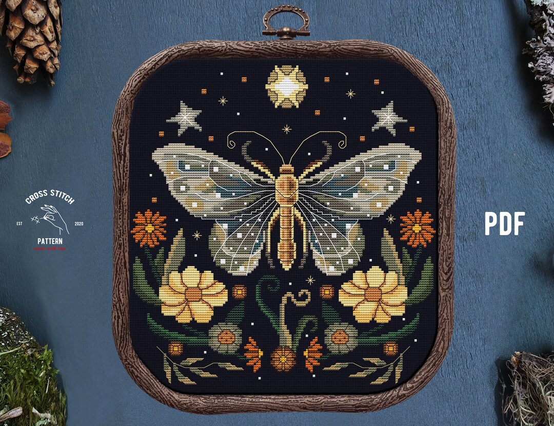 Witchy Insect Pattern Moth Cross Stitch Pattern Witchy Cross Stitch Insect Embroidery ...