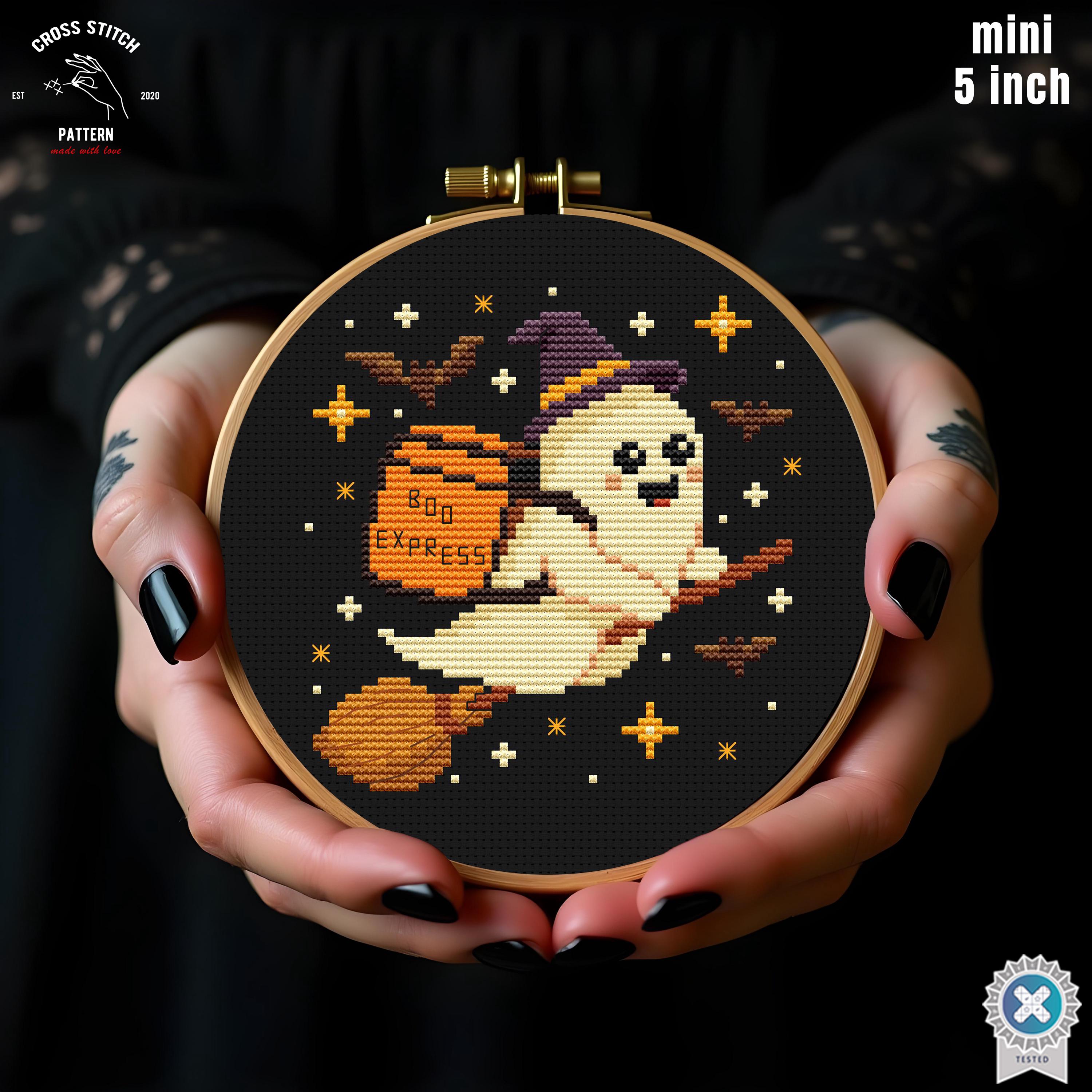 Tiny Halloween Cross Stitch Pattern Funny Ghost Embroidery Creepy Cute ...