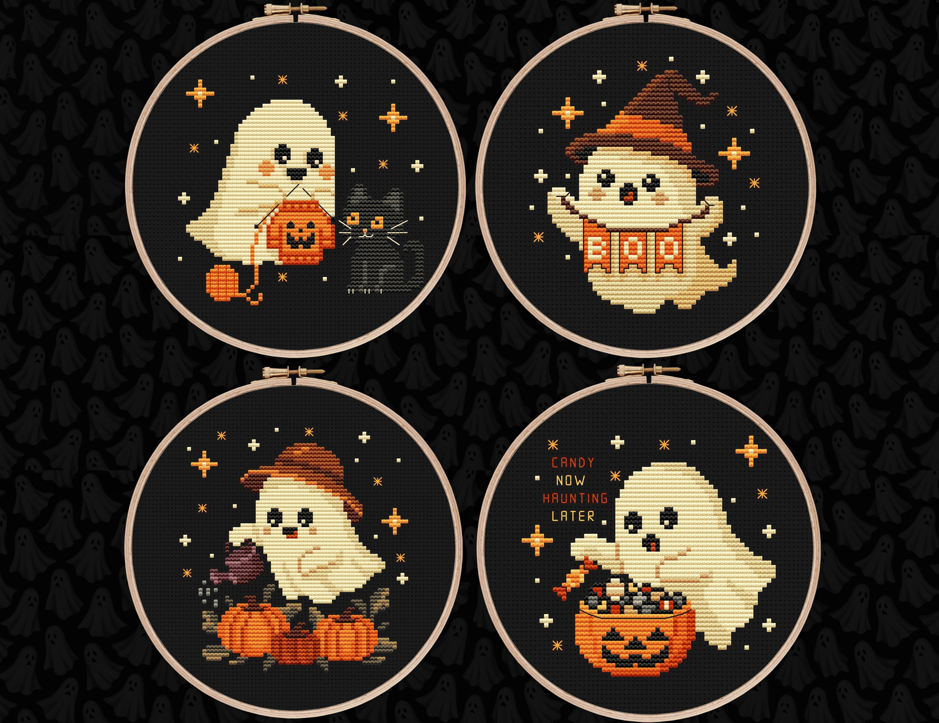Tiny Halloween Cross Stitch Pattern Funny Ghost Embroidery Creepy Cute ...