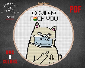 Сat patrón de punto de cruz Bordado divertido Patrón subversivo Gato meme sarcástico Diseño de bordado