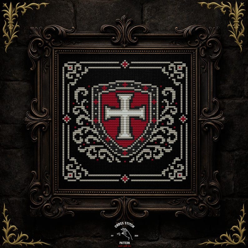 Cross Shield Cross Stitch Pattern Medieval Knights Templar Crest ...