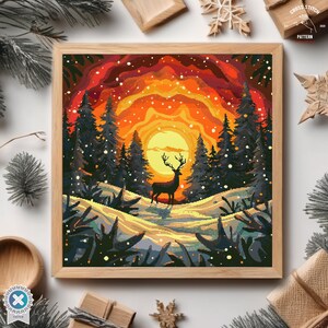 Christmas Deer Cross Stitch Pattern Winter Snowy Forest Embroidery ...