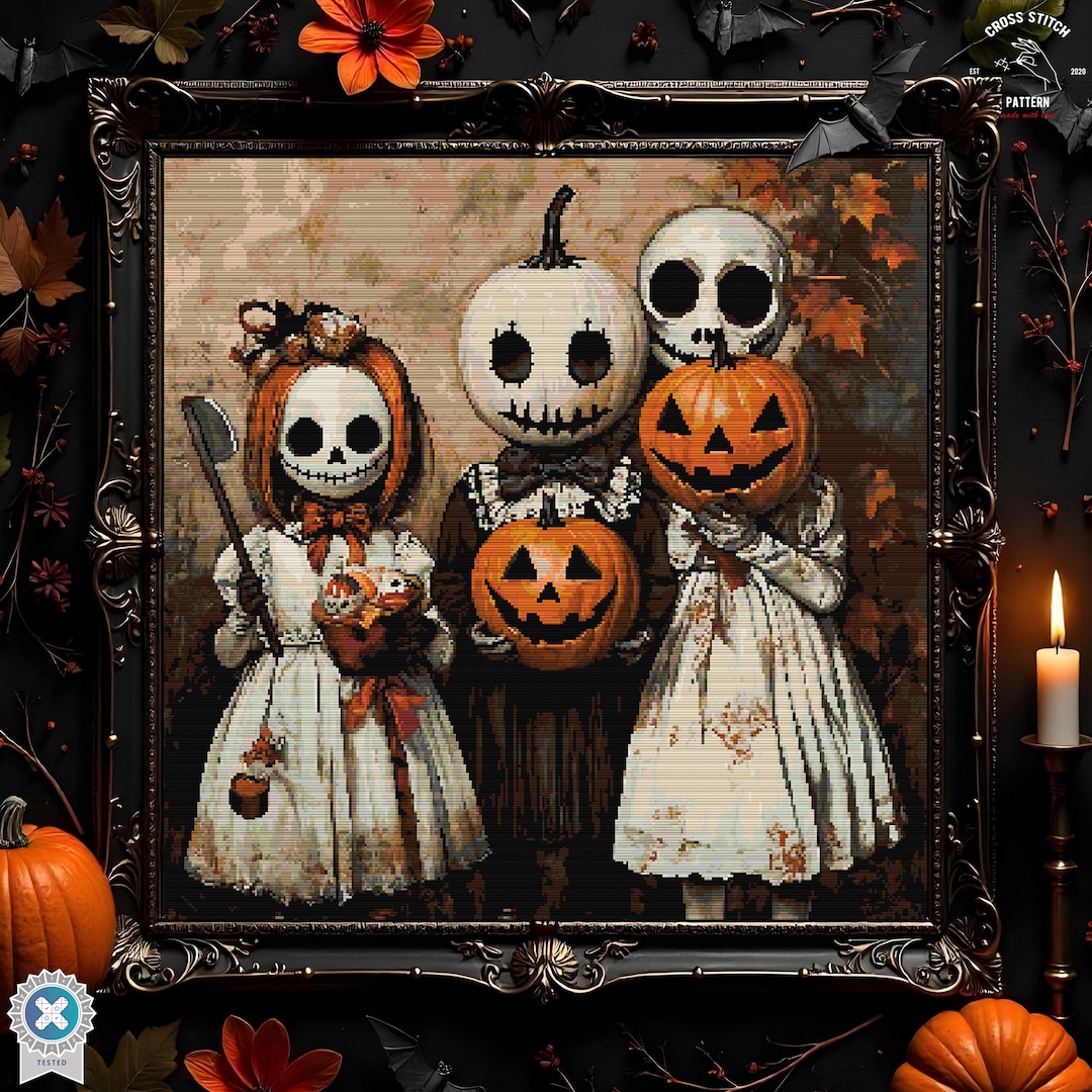 Halloween Cross Stitch Pattern Spooky Skeleton Cross Stitch Creepy ...