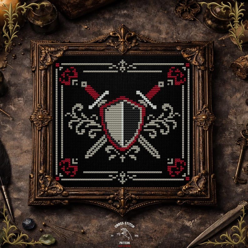 Medieval Shield and Swords Cross Stitch Pattern Gothic Heraldry ...