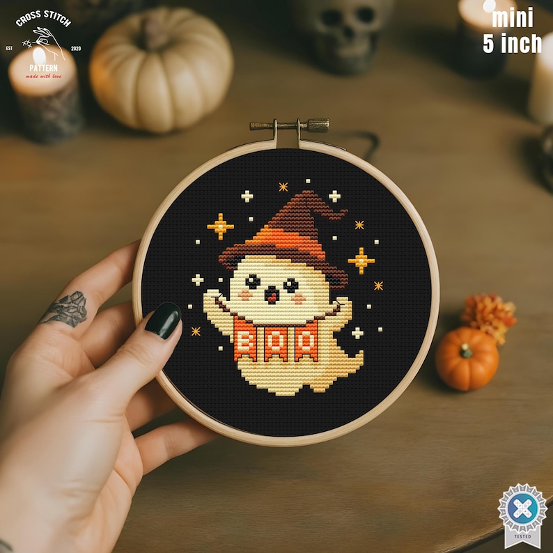 Tiny Halloween Cross Stitch Pattern Funny Ghost Embroidery Creepy Cute ...