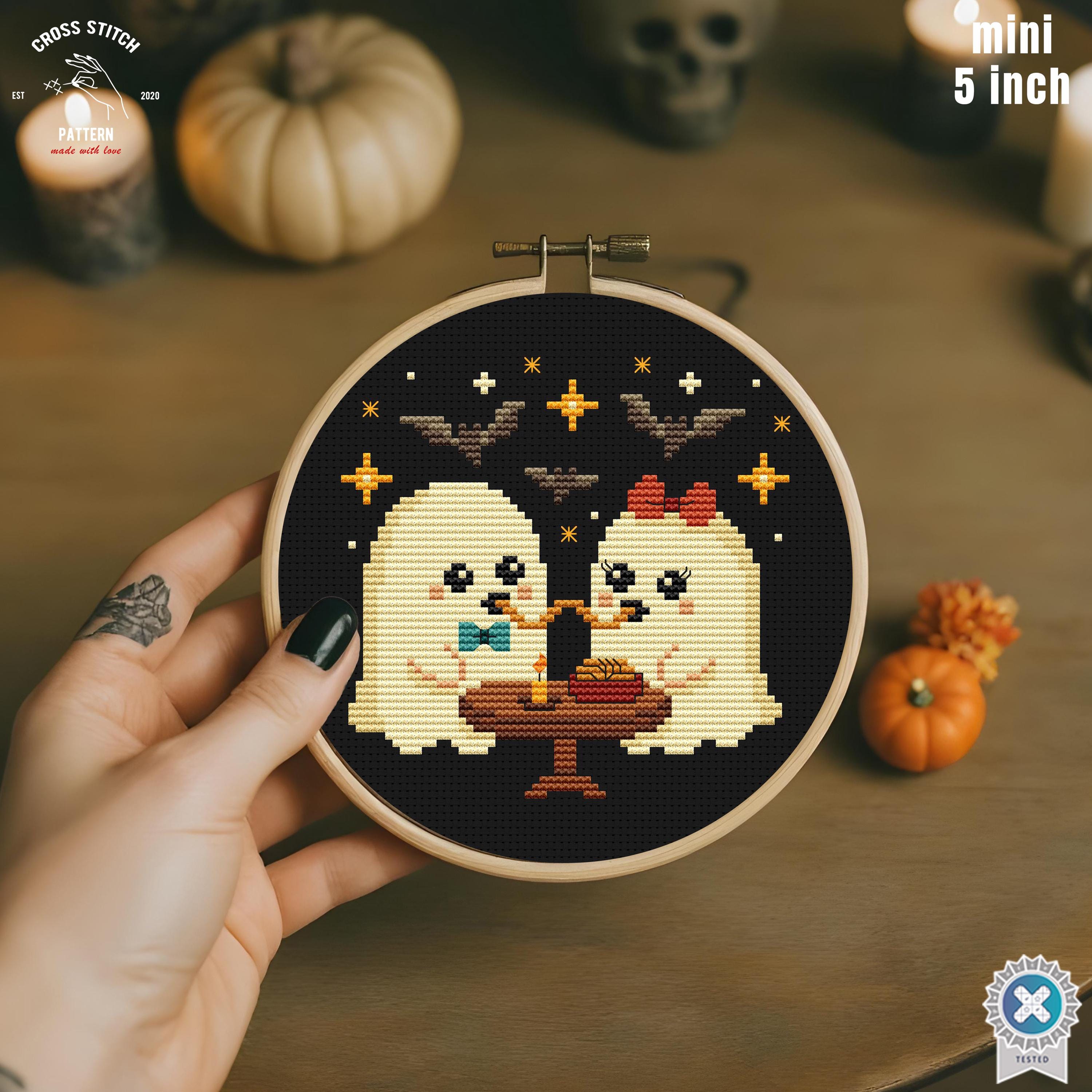 Tiny Halloween Cross Stitch Pattern Funny Ghost Embroidery Creepy Cute ...