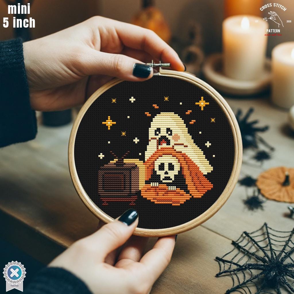 Tiny Halloween Cross Stitch Pattern Funny Ghost Embroidery Creepy Cute ...