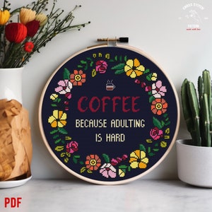 Snarky cross stitch PDF pattern Coffee cross stitch Vulgar text cross stitch Funny quote embroidery Modern cross stitch kitchen decor