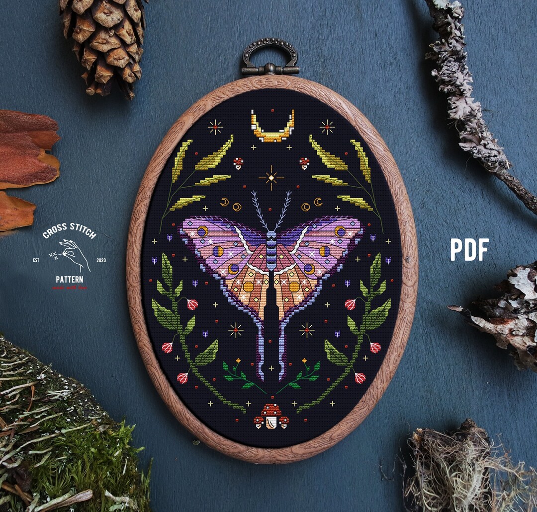 Witchy Insect Pattern Moth Cross Stitch Pattern Insect Embroidery Mushroom Cross Stitch ...