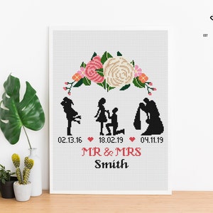 Anniversary Custom Cross Stitch Pattern Personalized Bridal Gift ...