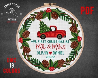 Nosso primeiro enfeite de natal casado ponto cruz enfeites de natal personalizados sr. e sra presentes personalizados casal recém-casado presente apenas casado