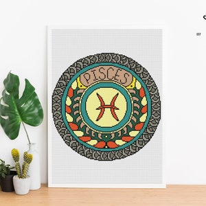 Korsstygnsmönster med stjärntecken Fiskarna Astrologiskt teckenbroderi Stjärnsymbol Väggdekorationer Mandala korsstygn bild 10