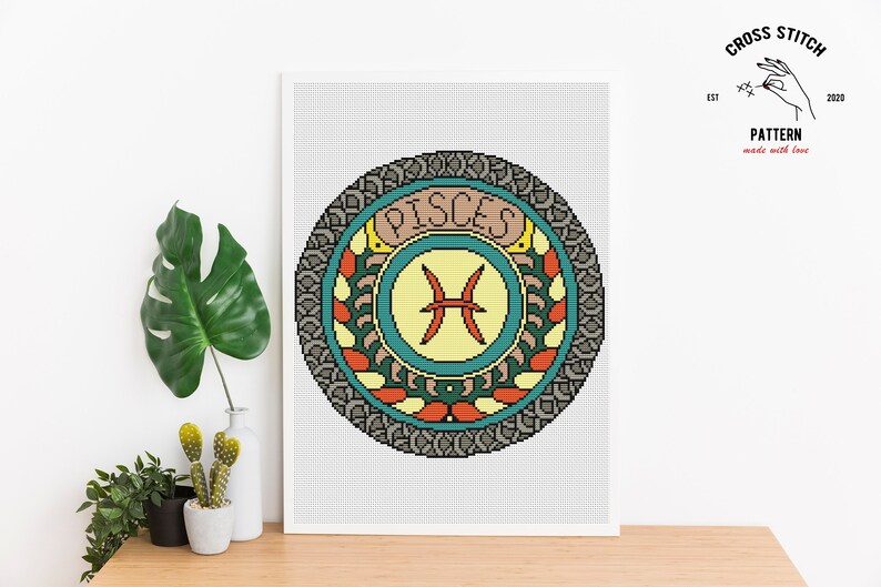 Korsstygnsmönster med stjärntecken Fiskarna Astrologiskt teckenbroderi Stjärnsymbol Väggdekorationer Mandala korsstygn bild 10
