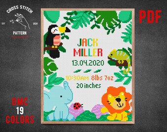 Animals Baby shower cross stitch pattern Birth announcement Custom embroidery boy girl kids nursery decor xstitch Gift DIY baby room