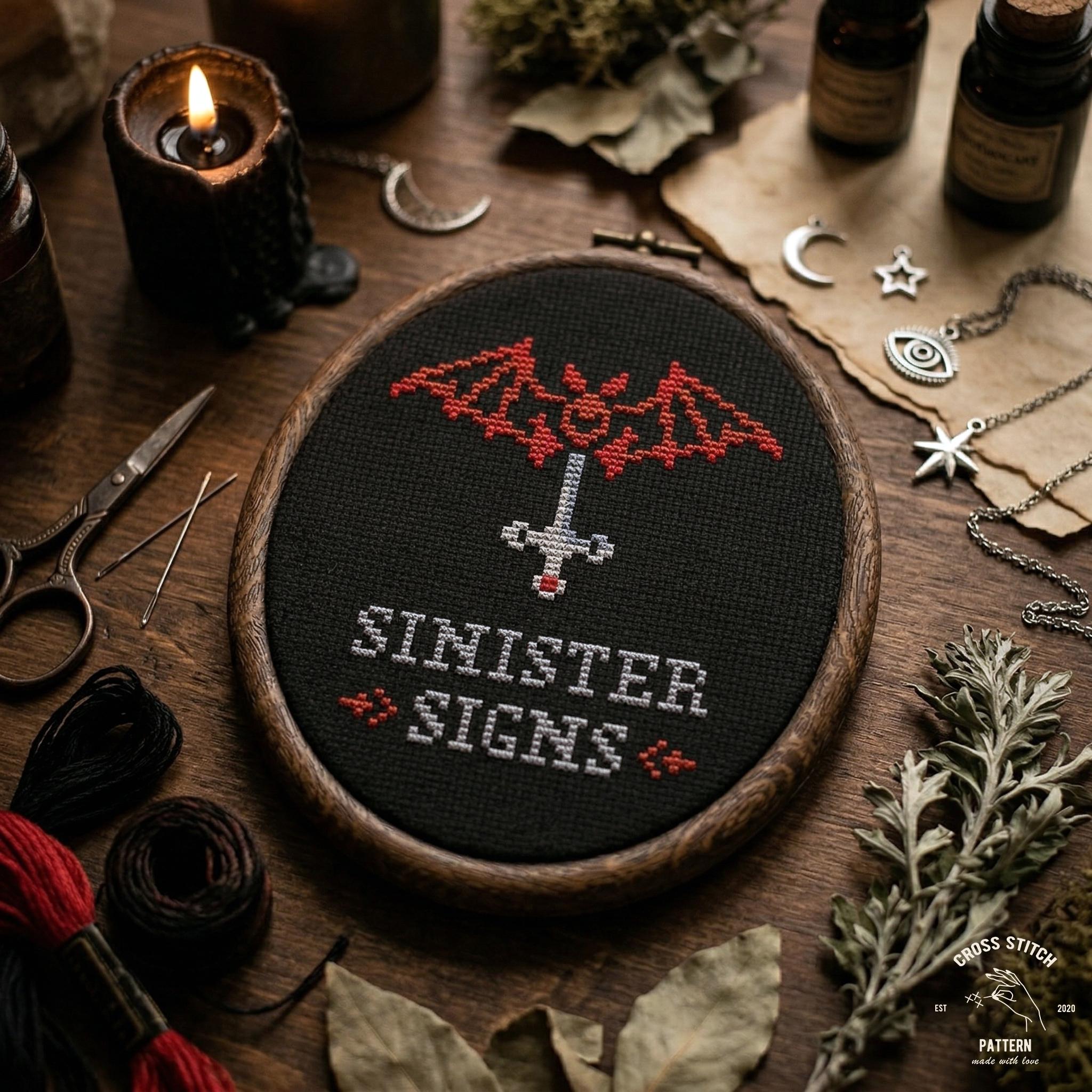 Sinister Pattern Sinister Signs Quote Cross Stitch Pattern PDF, Gothic Bat Dagger Mini ...