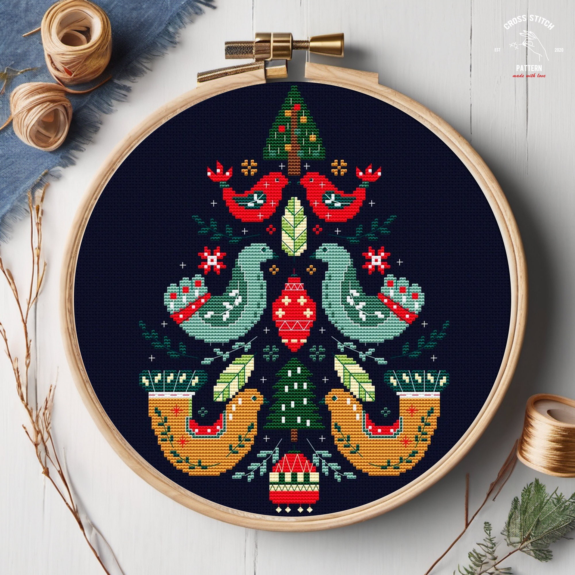デンマーク製　北欧雑貨　ビンテージのクリスマスの風景が刺繍されたカレンダー素敵！ il_fullxfull.6060883409_5wft.jpg