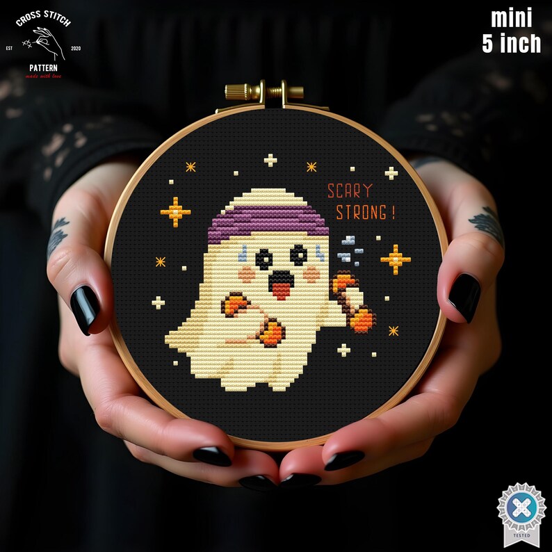 Tiny Halloween Cross Stitch Pattern Funny Ghost Embroidery Creepy Cute ...
