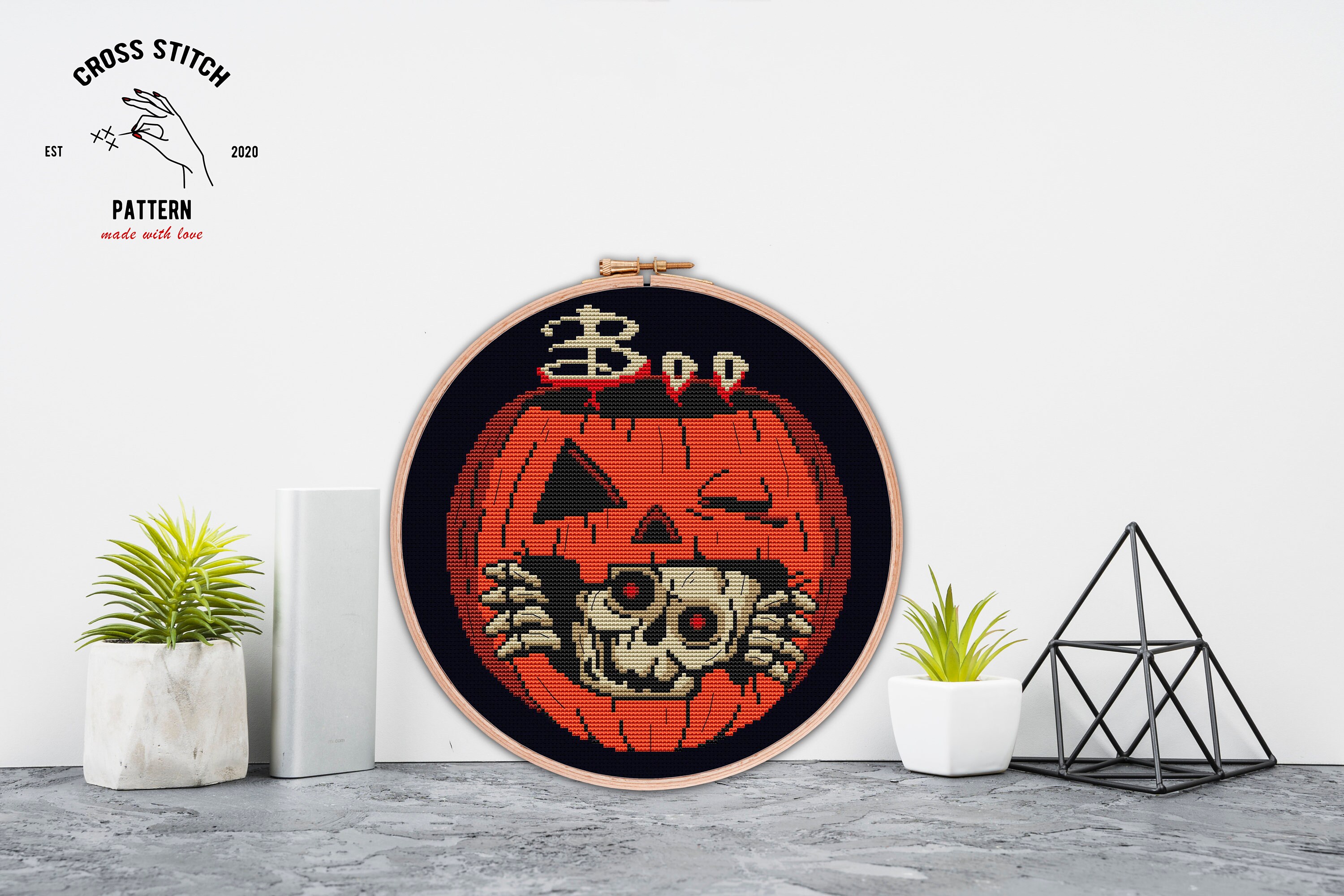 Halloween Ghost Cross Stitch Pattern Pumpkin Skeleton Embroidery Spooky ...