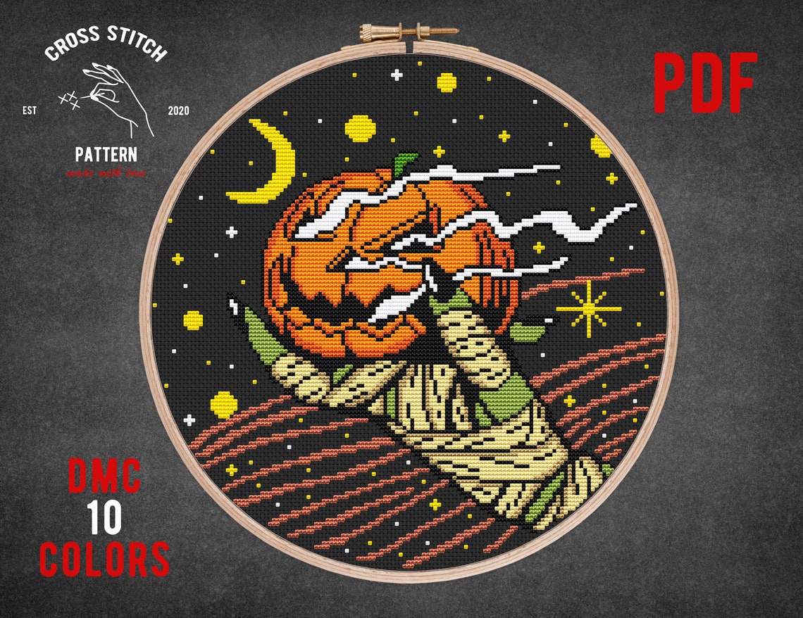 Halloween Pumpkin Cross Stitch Pattern Ghost Embroidery Space Galaxy ...