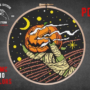 Halloween pumpkin cross stitch pattern Ghost embroidery Space galaxy pumpkin cross stitch jack o&#39;lantern xstitch Halloween scary decor