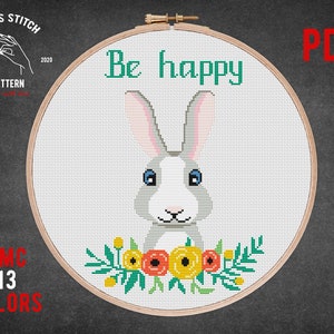 Baby cross stitch pattern Woodland animals cross stitch Baby Shower gift Bunny forest xstitch Be happy Nursery wall decor Embroidery