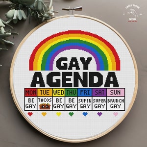 Gay agenda cross stitch pattern bisexual cross stitch LGBT cross stitch Pride embroidery Lesbian cross stitch Vulgar funny cross stitch