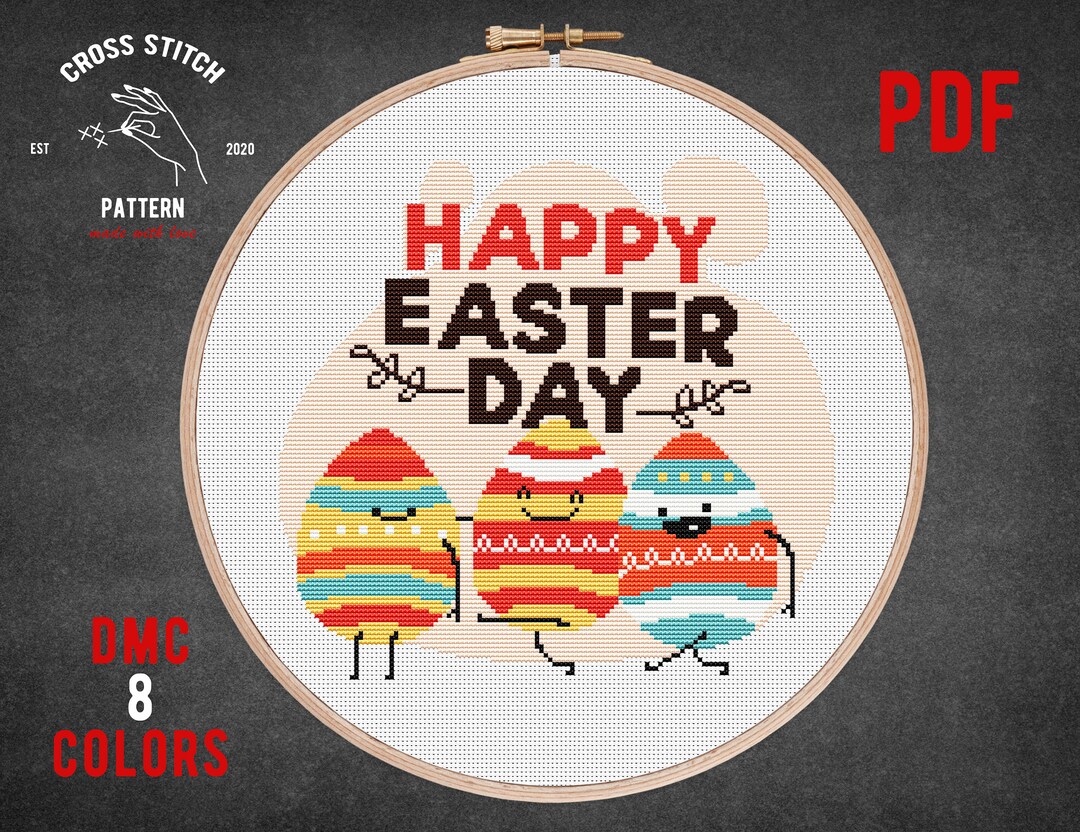 Easter Day Cross Stitch Pattern Funny Easter Eggs Embroidery Design ...