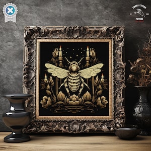 Gótico abelha ponto cruz padrão witchy ponto cruz traça moderno ponto cruz inseto bordado bumblebee goth gráfico assustador presente de halloween