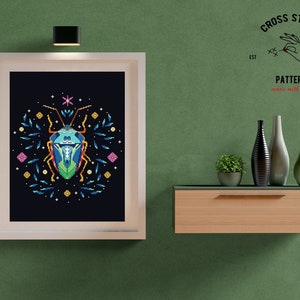 Beetle cross stitch pattern Modern cross stitch Bug embroidery Firefly witchy chart Luna Moth cross stitch Gothic Ornament flower home decor image 3