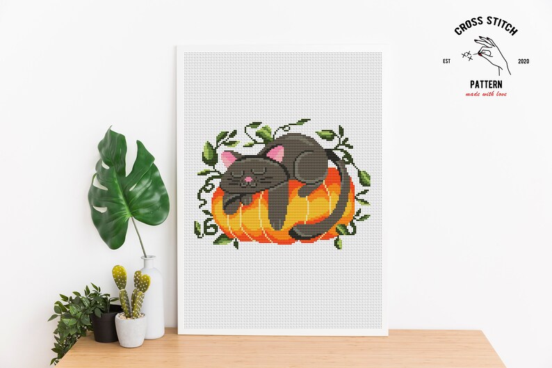 Halloween Cat Cross Stitch Pattern Ghost Pumpkin Embroidery Spooky ...