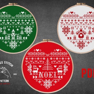 Ensemble de 3 ornements de Noël scandinaves motif de point de croix calendrier de l'avent décorations de Noël broderie nordique cadeau de vacances folklorique