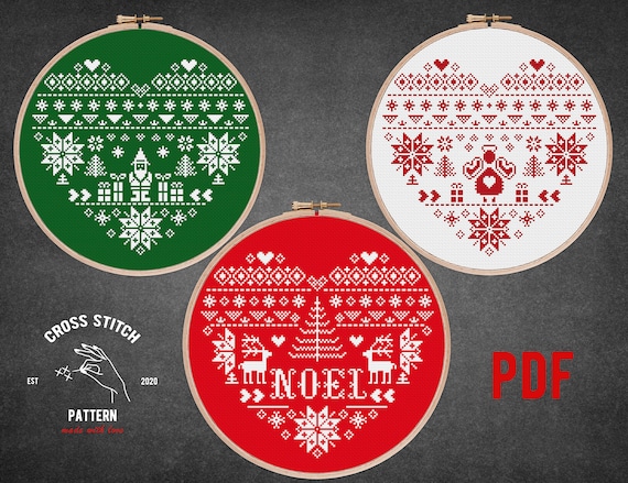 Set of 3 Scandinavian Christmas Ornament Cross Stitch Pattern - Etsy