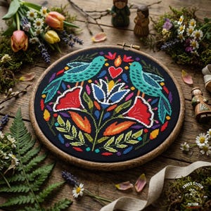 Scandinavian Birds Cross Stitch Pattern | Folk art Ornament (PDF Pattern)
