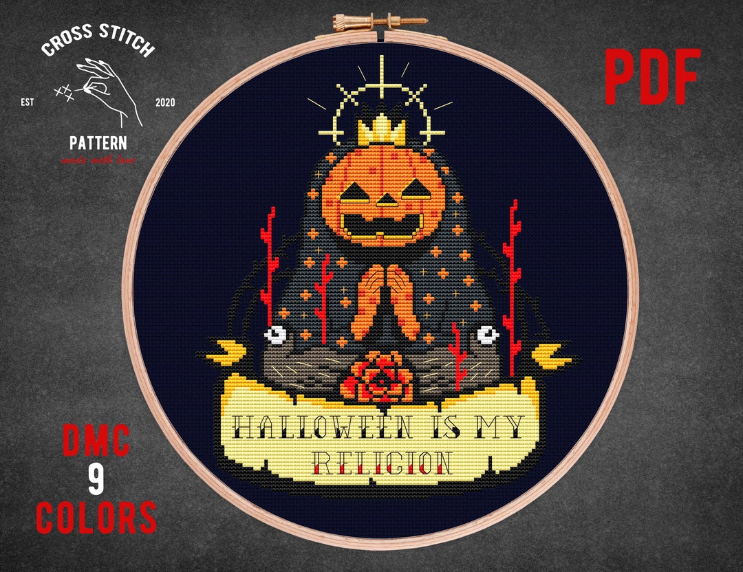 Halloween Pumpkin Cross Stitch Pattern Ghost Embroidery Space - Etsy