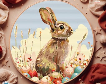 Easter Bunny Cross Stitch Pattern Easter basket embroidery Easter eggs Embroidery Cute Rabbit Easter Decoration cross stitch Easter sunday