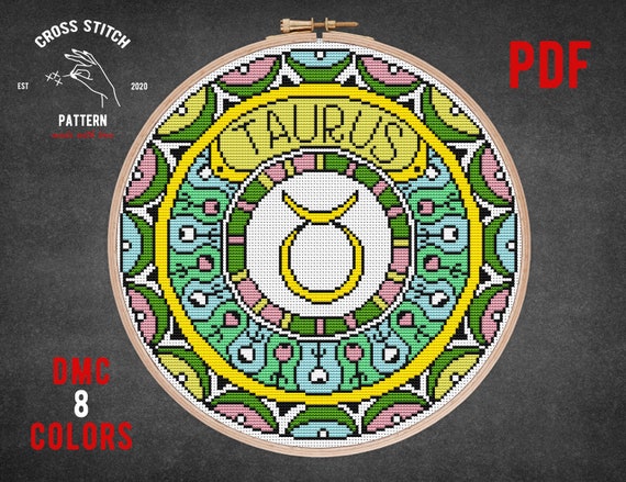 Taurus Zodiac sign cross stitch pattern Astrological sign embroidery Zodiac symbol Home wall decor Mandala counted cross-stitch