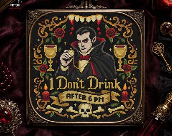 Gothic Vampire Cross Stitch Pattern Dracula Witchy Cross Stitch Occult Medieval Embroidery Dark Academia Fantasy Horror PDF Instant Download
