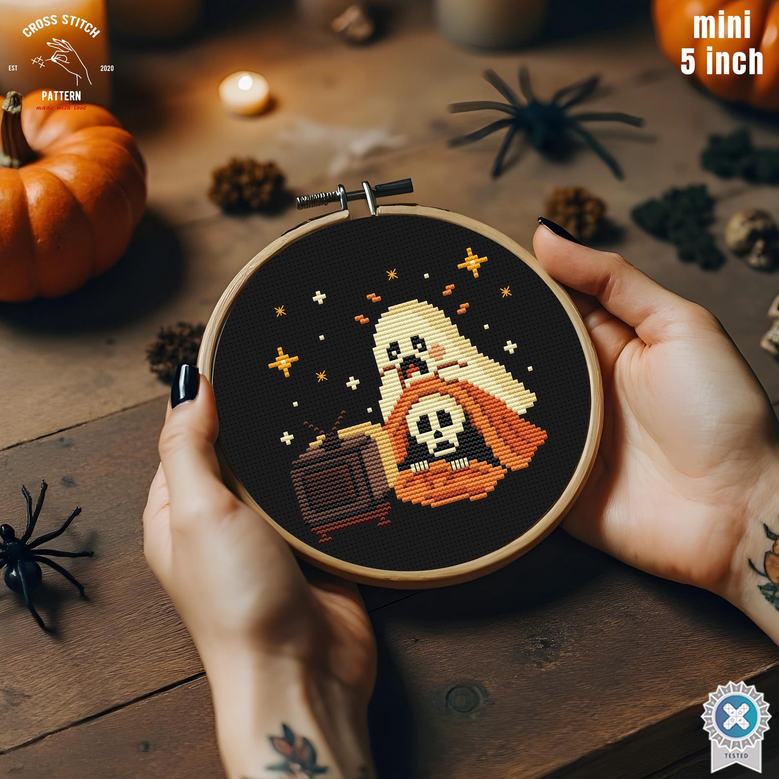 Tiny Halloween Cross Stitch Pattern Funny Ghost Embroidery Creepy Cute ...