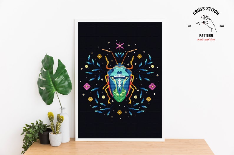 Beetle cross stitch pattern Modern cross stitch Bug embroidery Firefly witchy chart Luna Moth cross stitch Gothic Ornament flower home decor image 10