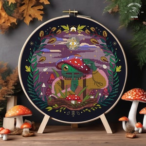 Frog cross stitch pattern Mushroom cross stitch Witchy cross stitch Toad cross stitch Goblincore embroidery Cottagecore Gothic cross stitch